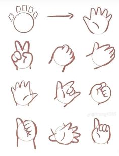 various hand gestures drawn on paper