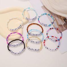 Material: Bead Acrylic Color: ZJ11314 Fashion Element: English Letters Style: Europe and America Square Letters, Bead Friendship Bracelet, Taylor Swift Bracelets, Swift Bracelets, Letters Style, Bracelet Trendy, Friendship Bracelets With Beads, English Letters, Unisex Bracelets