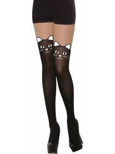 Adult Black Cat Stockings - - costumesupercenter.com Cat Outfits Women, Cat Tights, Kitten Costumes, Ankle High Socks, Cat Stockings, Vintage Halloween Costume, Cat Costume, Fur Coat Vintage, Face Print