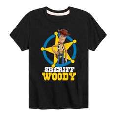 Toy Story - Sheriff Woody - Toddler And Youth Short Sleeve Graphic T-Shirt Sheriff Woody, Trending Graphic Tees, Cat Top, Kids Clothes Boys, Top Graphic Tees, Fabric Names, Toys For Boys, Black Media, Toy Story