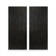 two black doors with vertical slats on the sides and one door open to reveal an area