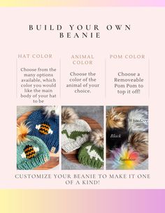 the instructions for how to knit a beanie hat with pictures on it and text below