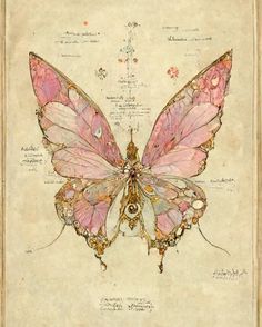 a drawing of a pink butterfly on top of a piece of paper