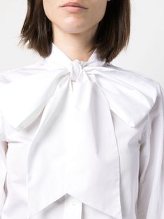 Thom Browne oversized-bow Poplin Cotton Shirt - Farfetch Texture Logo, Logo Tag, Thom Browne, Bow Detail, Air Balloon, Button Placket, Shirt White, Cotton Poplin, White Cotton