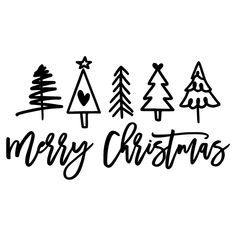 merry christmas lettering with trees and hearts