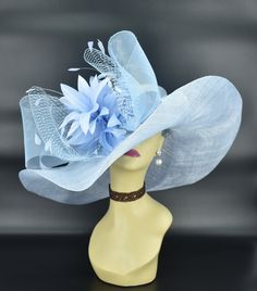 "✿*.Key Features.*✿ If you want an extra wide brim hat, just take it. This is the widest hat in my store. Its brim is 8 inches wide! Also this is a magic hat, you can make the brim to any shape as you want by a steamer. It will keep its shape for long time. With matching crin, veil and special feather flower, very beautiful! It's a custom-made hat, if you want different color crin, veil except feather flower, please contact Anna. Great for Kentucky derby, weddings, church, Easter, Royal Ascot, h Luxury Costume Hats For Kentucky Derby Evening, Luxury Unique Hat For Kentucky Derby, Luxury Feathered Hats For Spring, Luxury High Crown Top Hat For Races, Luxury Hats For Travel And Kentucky Derby, Luxury High Crown Top Hat For Summer, Luxury Wide Brim Fascinator For Beach, Luxury Wide Brim Hat With Feather Trim, Luxury Sinamay Costume Hat