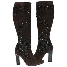 New Rene Caovilla Beaded Chocolate Color Suede Knee High Boots Designer size 36.5 - US 6.5 Textured Chocolate Color Suede, Black Embellishment, Fully Lined in Soft Leather. Full Zip Closure, Rubber Sole, Heel Height - 3.9 inches. Total Boots Height - 18.25", Circumference - 12.5". Made in Italy New with Box. Boots not Heavy from the Beads. Century Shoes, Saint Laurent Boots, Lanvin Sneakers, Suede Knee High Boots, Leather Rose, Black Patent Leather Pumps, Rene Caovilla, Suede Boots Knee High, Square Toe Heels