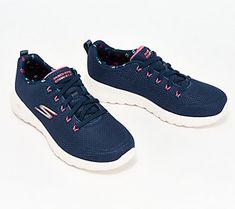 Pick up the pace in these all-day, comfortably cushioned walking shoes. From Skechers. Air Max Cushioning Lace-up Walking Shoes, Lace-up Walking Shoes With Air Max Cushioning, Spring Sports Walking Shoes With Cushioned Footbed, Casual Running Shoes With Gel Cushioning For Walking, Casual Sneakers With Gel Cushioning And Round Toe, Spring Walking Shoes With Cushioned Footbed For Sports, Cushioned Footbed Sneakers For Spring Walking, Cushioned Sneakers For Walking In Spring, Spring Sports Walking Shoes With Removable Insole