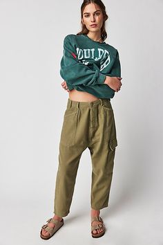 Just as comfy as they are effortless to style, these slouchy pants are featured in a low-rise, cargo-inspired silhouette with utility pockets throughout for added dimension. * Button fly closure * Oversized pouch pockets * Harem-inspired dropped crotch | Bay To Breakers Pants by Free People in Green, Size: S Cheap Relaxed Fit Pants With Multiple Pockets, Cheap Relaxed Fit Bottoms For Weekend, Cheap Relaxed Fit Harem Pants For Fall, Cheap Green Relaxed Fit Harem Pants, Trendy Hiking Pants, Luxury Allsaints Bottoms For Spring, Affordable Multicolor Relaxed Fit Pants, Free People Billie Pants, Boho Pants Free People