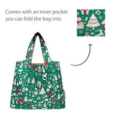 an image of a green bag with christmas decorations on it