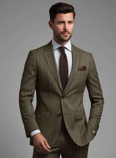 Embrace your wardrobe with our Italian Rust Herringbone Flannel Suit - the perfect choice for any occasion, whether it be a formal event or a high-profile business meeting. Made with premium wool and featuring a bold and distinguished herringbone pattern, this suit will add a touch of sophistication to your style. The soft and sumptuous texture, coupled with the charming rust shade, will make you stand out in comfort and class. Embrace exquisite taste with this captivating suit that will surely catch the eye of any fashion connoisseur.  Look features a 2 button jacket with notch lapels,  horn brown  buttons, single vent, three cuff buttons and two welted back pockets on trousers.   Click 'Customize Now' to modify the look if needed.       Lining: Viscose. Mens Work Outfits, Flannel Suit, Master Tailor, Flannel Jacket, Button Jacket, Business Meeting, Herringbone Pattern, Custom Tailoring, Jacket Buttons