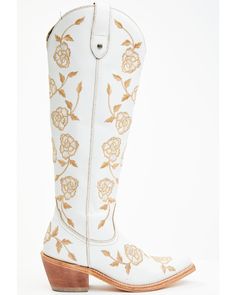 Liberty Black Women's Diana Western Boot, White White Snip Toe Knee-high Boots For Spring, Sunflower Cowgirl Boots, Holiday Boots, Reception Shoes, Rich Auntie, Bridal Sunflowers, Womens Cowgirl Boots, Floral Boots, Wedding Boots