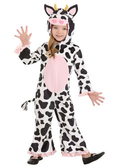 PRICES MAY VARY. Size: 4T MOO-VELOUS MATERIAL: Crafted from 100% polyester, this cow costume is soft and comfy, perfect for little bovine fans! UDDERLY EASY TO WEAR: Features a cow print minky jumpsuit with a front zipper and a fabric strip with a hook and loop fastener, making dressing up a breeze. COW-TASTIC DETAILS: With a plush pink belly and playful pink satin ruffles on the sleeves and ankles, this costume is packed with charm. TAIL-WAGGING FUN: Includes a cute tail with yarn fringe sewn o Cute Cow Costume, Animal Costumes For Girls, Kids Cow Costume, Farm Animal Costumes, Fifth Element Costume, Ace Ventura Costume, Clueless Costume, Kiss Costume, Troll Costume