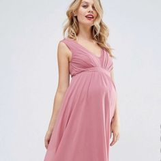 Color: Pink Size: 2 Beautiful Dress - Brand New! Summer V-neck Maternity Dress For Party, Summer Party Maternity Dress With V-neck, Elegant Flowy Pink Sleeveless Dress, Chic V-neck Maternity Party Dress, Pink Flowy Sleeveless Party Dress, V-neck Maternity Dress For Spring Party, Flowy Sleeveless Mini Dress For Bridesmaids, Elegant Flowy Maternity Dress With Empire Waist, Summer Empire Waist Fitted Maternity Dress