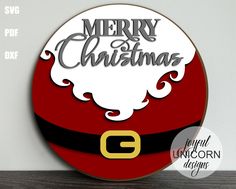 a merry christmas sign with santa claus's hat on the front and back side