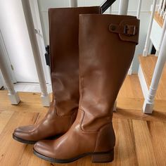 Brown Leather Knee-High Riding Boots From Steve Madden. Size 8 In Perfect Condition- Never Worn Before!! Full Back Zipper, Snap Closure Detail At The Top. Will Accept Best Offer! Please Note- Not For Very Wide Calves! The Leather Is Stiff/New And Still Needs To Be Broken In, But I Wouldn't Recommend This Style For Anyone With A Wide Calf. Casual Riding Boots With Leather Footbed, Casual Leather Riding Boots, Casual Round Toe Moto Boots For Riding, Brown Wide Calf Boots For Walking, Casual Moto Boots With Round Toe For Riding, Casual Moto Boots For Riding With Round Toe, Medium Width Round Toe Moto Boots For Riding, Casual Wide Calf Boots For Riding, Casual Knee-high Moto Boots For Riding