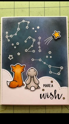 a handmade card with an image of a dog and a fox