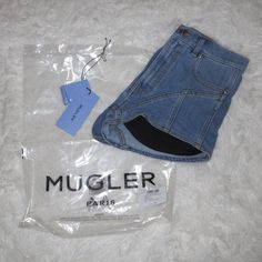 Mugler Denim Shorts Size 38 Fits Like A Women’s Size 2 - 4 Worn Once Purchased From Farfetch Contrast Panel Shorts High Waisted Mugler Denim, Paris Blue, Paris Blues, Shorts High Waisted, Blue Denim Shorts, High Waisted Shorts, Blue Denim, Womens Bottoms, Blue Black