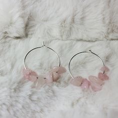 Rose Quartz Chip Stones Beaded Silver Hoop Earrings. Comes On 25mm Silver Tone Hoop Earrings. Stone Size/Color May Vary As These Are Made To Order. Skeleton Earrings, Gold Heart Earring, Round Dangle Earrings, Teal Earrings, Betsey Johnson Earrings, Rose Gold Earrings Studs, Earrings Stone, Sunflower Earrings, Rose Gold Studs