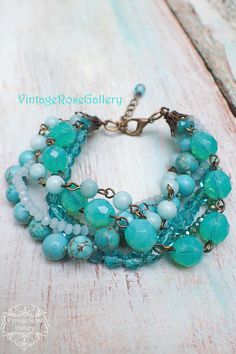 Turquoise Bracelet, #VintageRoseGallery, #etsy  Aqua Multi Strand Bracelet, Aqua  6 strands Beaded Bracelet,  Sea Foam Bracelet Vintage Turquoise Round Bead Bracelets, Turquoise Multi-strand Bracelets With Faceted Beads, Necklace Ideas, Turquoise Boho, Boho Chic Jewelry, Multi Strand Bracelet, Matching Jewelry, Glass Bracelet, Beach Themed