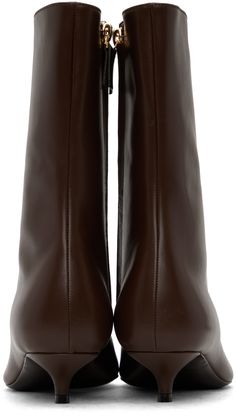 Calf-high buffed calfskin boots in brown. · Pointed toe · Zip closure at inner side · Buffed leather lining in tan · Covered kitten heel · Leather sole with rubber injection Supplier color: Noisette Heel Boots For Women, Kitten Heel Boots, Kitten Heel Shoes, Brown Ankle Boots, Kitten Heel, Black Leather Boots, Leather Ankle Boots, Leather Heels, Black Boots