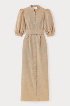 AMOAKO-DRESS LONG FLECK CHESTNUT 1914 Dress, Puff Sleeve Maxi Dress, Sweater Outfits Fall, Pakaian Feminin, Chestnut Color, Royal Outfits, Autumn Dress, Sleeve Maxi Dress, Fashion Design Clothes