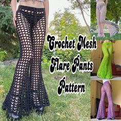 the crochet mesh flare pants pattern is available in multiple colors and sizes for women