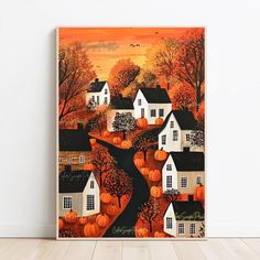 a painting on the wall of a house with pumpkins