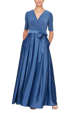 Satin Ballgown, Ballgown Dress, Gown With Jacket, Evening Midi Dress, Satin Formal Dress, Two Piece Gown, Alex Evenings, Neckline Dress, Surplice Neckline