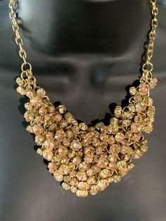 Vintage costume jewelry with a lot of bling.  Individual rhinestones with a light pink tone are set in this striking statement piece necklace.  Chain allows for adjustable length with a lobster closure. Length:  Apx. 18 inch. Agate Stone Necklace, Bling Necklace, Bib Necklaces, Picture Jasper, Pink Tone, Vintage Costume Jewelry, Necklace Chain, Vintage Costumes, Bling Bling