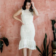 Lined Off-White / Cream Crochet Midi Dress. New With Tags. Dress Is Stretchy! Size Large Is Approximately A Size 10-12. Dresses Crochet, Crochet Midi Dress, Crochet Midi, Paris Dresses, Hottest Trends, Crochet Dress, Pullover Styling, Flapper Dress, White Dress