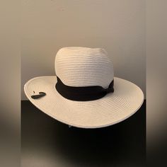 Tobago Hat 75% Paper Straw 25% Polyester White To Off White With Black Ribbon Never Worn Measuring From Brim Over Top Of Head-Hole Approximately 21 Inches Measurement Of Inner Head Hole Approximately 22-23 Inches **Please Note These Are Approximate Measurements Casual White Sun Hat For Travel, White Panama Hat With Short Brim For Travel, White Brimmed Fedora For Travel, White Short Brim Fedora For Travel, White Travel Hat With Curved Brim, Classic White Sun Hat For Travel, White Lightweight Summer Fedora, White Lightweight Fedora With Curved Brim, White Curved Brim Fedora For Travel