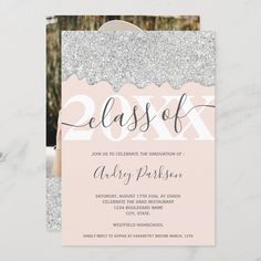 a pink and silver graduation party card with the word class of 2012 printed on it