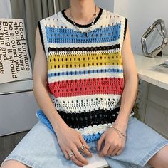 Advbridge Summer Sweater Vest Men Chic All-match Males Streetwear Beach Style Korean Fashion Cozy Knitwear College Unisex Daily