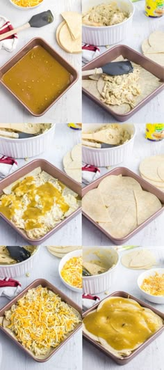 several images show different stages of making tortillas and quesadillas in pans