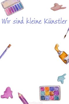 watercolors and paint on a white background with the words wir - sind kliee kristeller