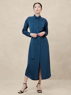 Tie-Waist Maxi Shirtdress | Banana Republic Factory Advanced Style, Fall Photoshoot, Banana Republic Factory, Fabric Belt, Shirtdress, Work Outfit, Banana Republic, Sustainability, Midi Dress