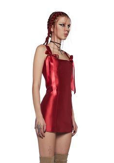 cuz you live in your own little fairytale. This mini dress has a non-stretch taffeta construction, adjustable ribbon shoulder ties, a fit-and-flare silhouette, a back zip closure, and is fully lined. Current Mood Clothing, Festival Shop, Pride Outfit, Current Mood, Lingerie Romper, Red Mini Dress, Ribbon Tie, Bottom Clothes, Corset Dress