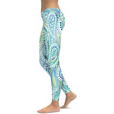 Blue and Green Paisley Leggings - GearBunch Green Moisture-wicking Leggings For Yoga, Green Moisture-wicking Yoga Leggings, Comfortable Blue Sports Pants, Blue Spring Yoga Pants, Casual Green Activewear For Beach, Full Length Green Yoga Pants, Casual Green Activewear For The Beach, Spring Blue Yoga Pants, Multicolor Full-length Casual Activewear