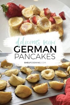 the german pancake recipe is ready to be eaten with strawberries and bananas on top