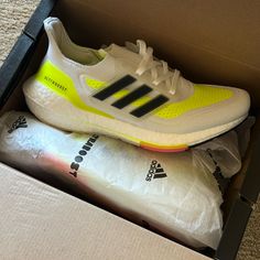 Neon Tennis Yellow Never Worn Sneakers Taekwondo Shoes, Worn Sneakers, Adidas Originals Falcon, Adidas Human Race, Adidas Originals Nmd R1, Adidas White Sneakers, Adidas Yellow, White Athletic Shoes, Adidas Swift Run