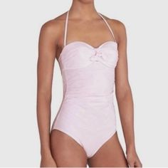 J. Crew Tie Front Bandeau Seersucker Light Pink & White One Piece Swimsuit. Cut Out Back. Comes With Halter Strap Size: X-Large Condition: New With Tags Fabric: Polyamide Blend Elegant Strapless Swimwear For Spring, Elegant Bandeau Swimwear For Spring, White One Piece Swimsuit, White One Piece, Halter Strap, One Piece Bathing Suit, Out Back, Bathing Suit, Womens Swim