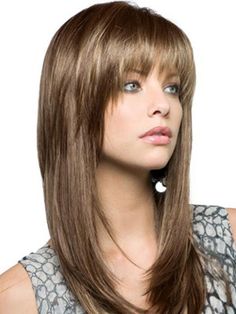 Brand: Rene' of Paris WigsType of Hair: Synthetic Hair FibersHeadsize: AverageWeight: 5.1 oz.Approx. Hair Length: Fringe 4.25", Crown 9.75", Nape 11.25"Color(s) Shown on Model(s): Garnet Glaze, Almond Rocka, Chai- CreamDescription: Misha Wig by Rene of Paris. Long tresses with fringe are both timeless and up-to-date.Visit the Rene of Paris page to view the full collection.Interested in seeing more long length wig styles? View our other Long Length Wigs. Interested in seeing more long length wig Face Bangs, Platinum Blonde Highlights, Bangs For Round Face, Longer Hair, Sleek Hairstyles, Haircuts With Bangs, Long Bob