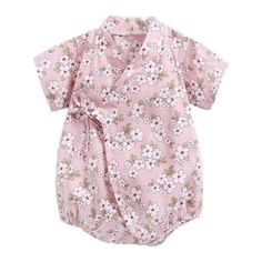 Girl's Clothing Pink / 3T Floral Print Kimono Romper Japanese Baby Clothes, Korean Colors, Japanese Yukata, Female Sleeve, Baby Snowsuit, Retro Japanese, Floral Print Kimono, Kimono Design, Toddler Romper