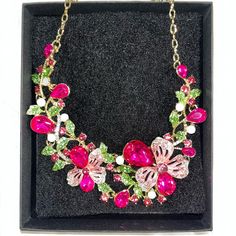 Brand: Eye Candy Color: Pink/Green/Gold Description: Beautiful Apple Blossom Rhinestone Necklace Condition: New In Box New To Posh? Sign Up Now With My Code Cdwhitmoyer To Save $10. Authentic Save On Bundles Ship Fast No Trades Elegant Pink Rhinestone Necklace For Gift, Elegant Pink Rhinestone Necklace Gift, Elegant Pink Rhinestone Necklace, Pink Crystal Jewelry With Jewels, Pink Rhinestone Jeweled Necklace For Parties, Pink Crystal Necklaces With Sparkling Stones, Elegant Pink Rhinestone Formal Necklace, Formal Pink Crystal Necklace, Pink Crystal Rhinestone Necklace With Sparkling Stones