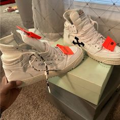 Off White Size Us 9 Size Eu 42 Like Brand New Only Worn 5x White High-top Sneakers With Flat Heel, Designer White High-top Sneakers With Round Toe, Box For Shoes, Off White Shoes, Shoes For Sale, Shoes Color, Just Don, Men's Shoes, Color White