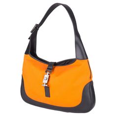 - Gucci by Tom Ford - Orange canvas - Black leather trim and handle - Silver hardware Vintage Bags 1950s, Gucci Top Handle Bag, Gucci Orange, Gucci By Tom Ford, Gucci Top, Tom Ford Bag, Black Leather Top, Jackie O, Orange Bag