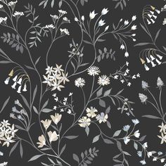 Meadow Mix Peel & Stick Wallpaper Peel and Stick Wallpaper RoomMates Roll Black/White Flowery Meadow, Dorm Furniture, Printed Tile, Furniture Update, Tile Wallpaper, Base Design, Affordable Decor, Black And White Wallpaper, Peel Stick Wallpaper