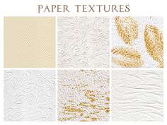 paper textures for photoshopped with gold foil and white fabric, including leaves and flowers