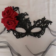 Brand New, Never Used Masquerade Accessories, Mascarade Ball, Black Lace Mask, Victorian Gothic Wedding, Black Masquerade Mask, White Rose Tattoos, Rose Mask, Ball Ideas, Lace Mask